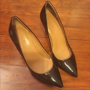 JCrew black patent pumps heels 7